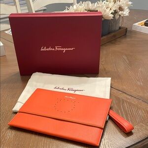 Salvatore Ferragamo NWT Authentic Orange Clutch with Box and Dustbag, perfect!